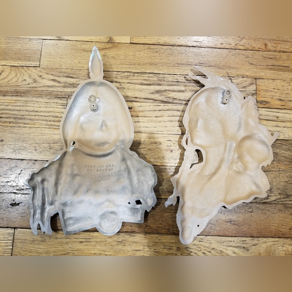 2 SEXTON Native American Indian Chief Man Woman Child Metal Wall Plaque 12" Tall - Picture 2 of 3